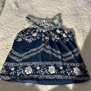 Maurices Navy Floral Halter Tank with Mint Straps